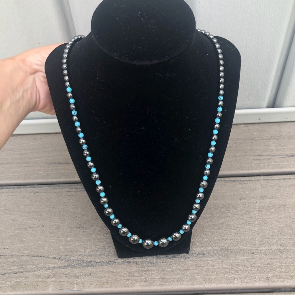Hematite & Turquoise Necklace - Picture 2 of 11
